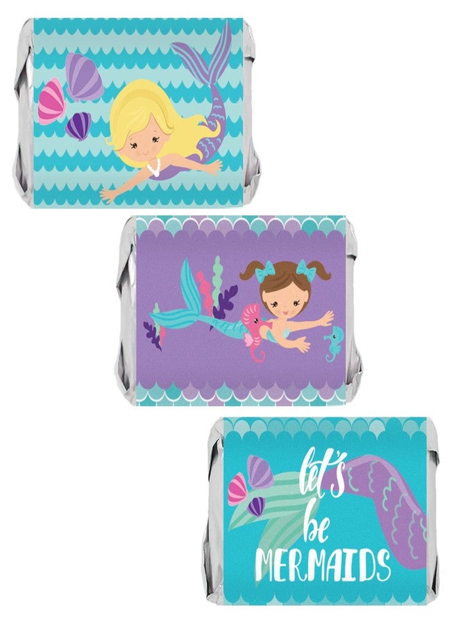 DISTINCTIVS Mermaid Birthday Party Mini Candy Bar Wrappers - 42 Stickers - Image 1