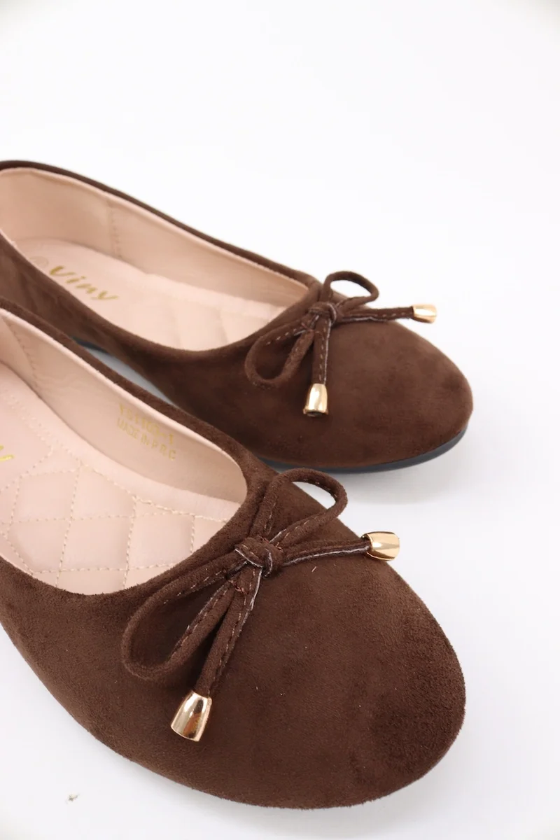 Viny COFFEE VINY Women's Cushioned Ballet Flats – Lightweight Slip-On Flat Shoes, Comfortable Everyday Walking & Office Ballerina Shoes with Soft Support Insole for Women | Best Price UAE