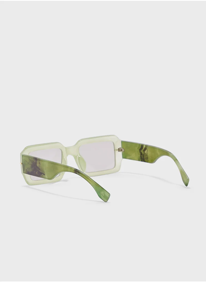 ELLA Marble Arm Rectangular Sunglasses