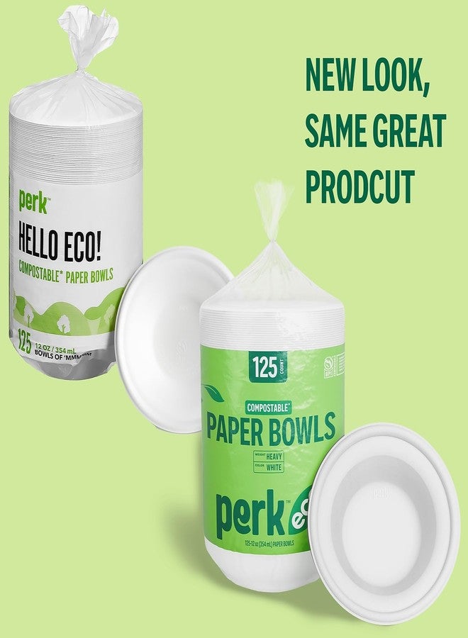 Perk Staples Compostable Paper Bowls, 12 Oz., White, 125/Pack (PK61285) - Image 2