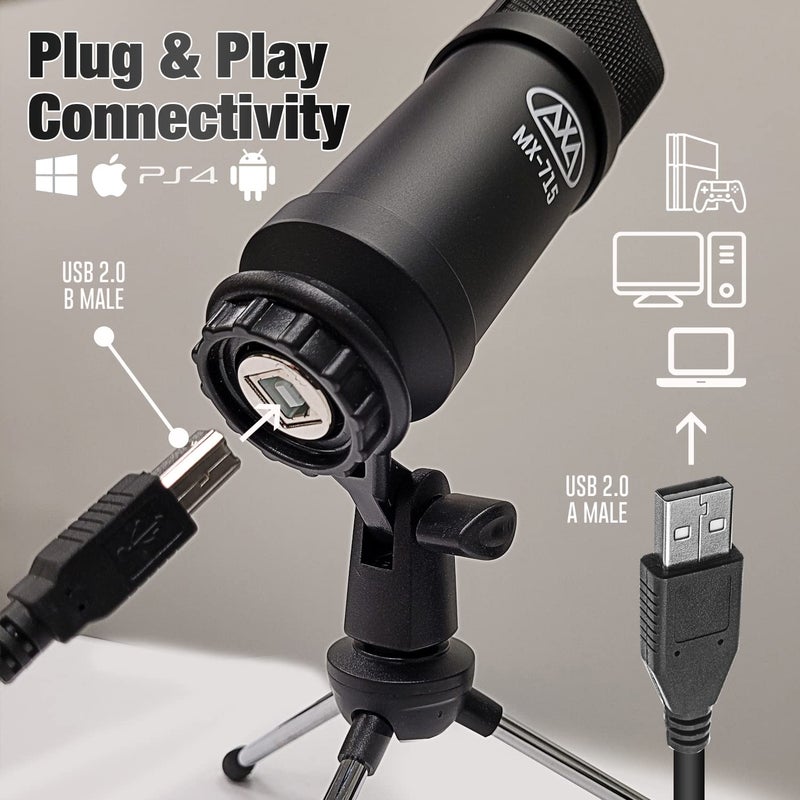 AXA AXCESSABLES AxcessAbles USB Condenser Vocal Microphone with a 5.5 ft Cable, Desk Mic Stand and Pop Filter | Microphone for Singing, Studio Recording, Podcast, Karaoke | AxcessAbles MX-715 - Image 3