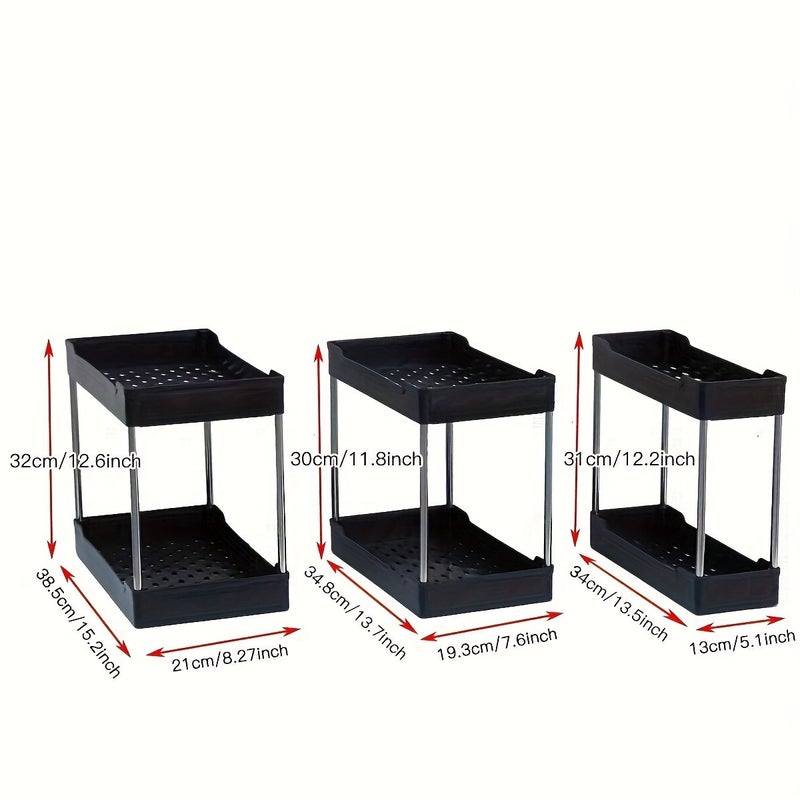 3pcs Under Sink Organizer, Pull Out Under Sink Storage, 2 Tier Under The Sink Organizer, Bathroom Kitchen Organizer Under Cabinet Shelf for Cleaning Supplies, Utility Racks - Image 5