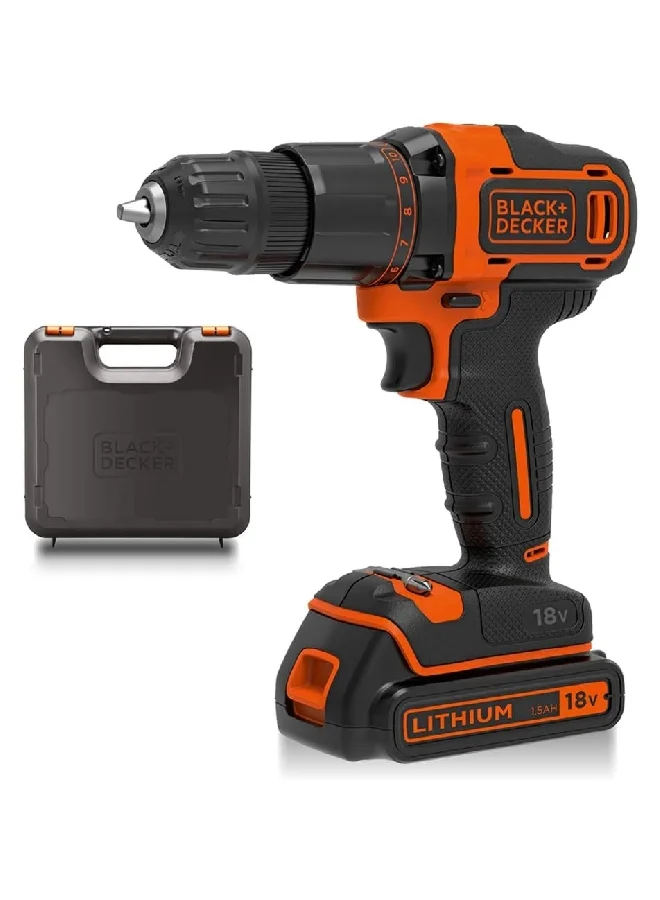 BLACK+DECKER 18V Cordless 2-Gear Combi Hammer Drill with Kitbox and Battery Black and Orange 12.01 x 11.81 x 4.33 cm BCD700S1K-GB