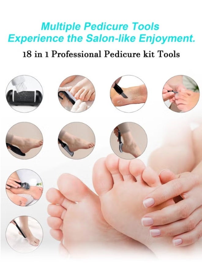 Electric Feet Callus Remover, Professional 18 in 1 Foot File Pedicure Kit Tools, Rechargeable Dry Dead Skin Foot Scraper with 3 Roller Heads & 2-Speed Power for Feet Hands Heels Spa (Black) - Image 4
