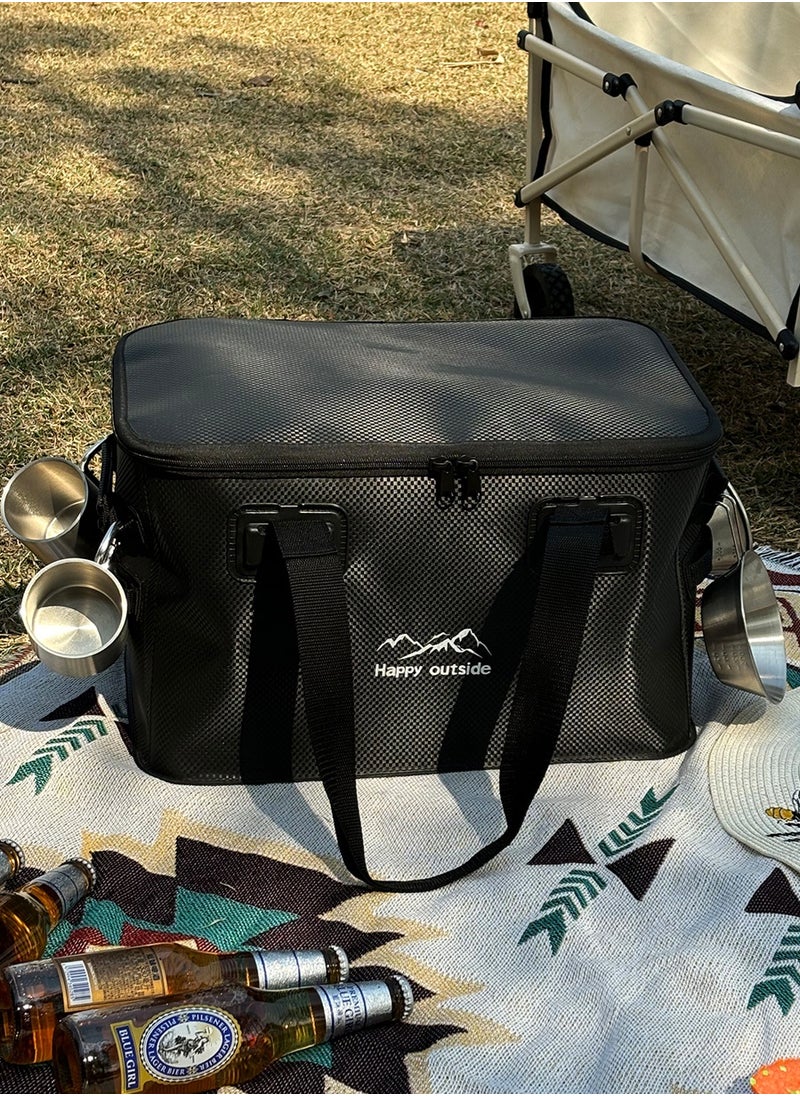 happy outside 35L Tactical Storage Box - Heavy Duty Waterproof Organizer for Camping, Overlanding & Survival Gear, Reinforced EVA Material with Mold Proof & Dirt Resistant Design - Foldable Multi-Purpose Bag for Tools, Cooking Utensils, Car Essentials (All-Black)  - Image 3