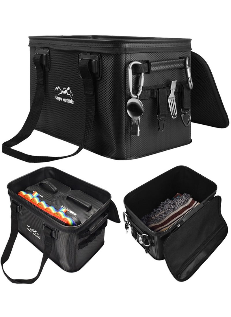 happy outside 35L Tactical Storage Box - Heavy Duty Waterproof Organizer for Camping, Overlanding & Survival Gear, Reinforced EVA Material with Mold Proof & Dirt Resistant Design - Foldable Multi-Purpose Bag for Tools, Cooking Utensils, Car Essentials (All-Black)  - Image 2