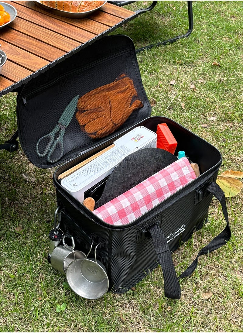 happy outside 35L Tactical Storage Box - Heavy Duty Waterproof Organizer for Camping, Overlanding & Survival Gear, Reinforced EVA Material with Mold Proof & Dirt Resistant Design - Foldable Multi-Purpose Bag for Tools, Cooking Utensils, Car Essentials (All-Black)  - Image 1