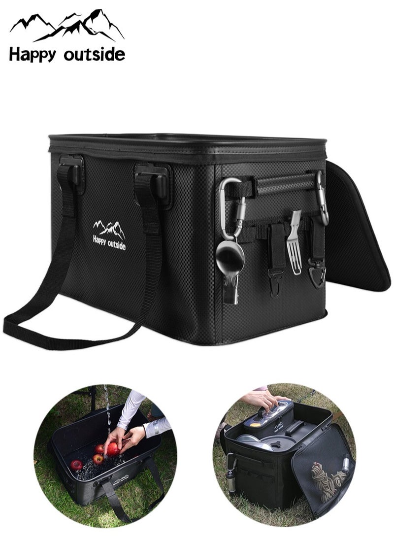 happy outside 35L Tactical Storage Box - Heavy Duty Waterproof Organizer for Camping, Overlanding & Survival Gear, Reinforced EVA Material with Mold Proof & Dirt Resistant Design - Foldable Multi-Purpose Bag for Tools, Cooking Utensils, Car Essentials (All-Black)  - Image 5