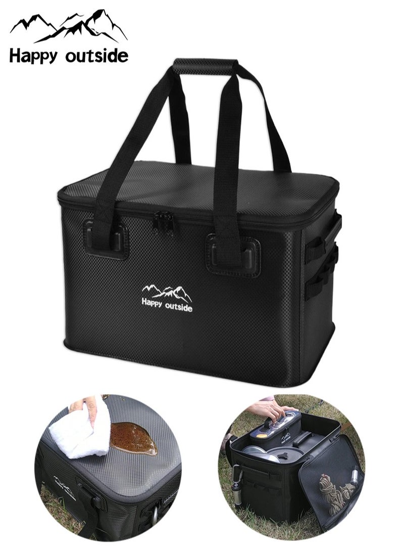 happy outside 35L Tactical Storage Box - Heavy Duty Waterproof Organizer for Camping, Overlanding & Survival Gear, Reinforced EVA Material with Mold Proof & Dirt Resistant Design - Foldable Multi-Purpose Bag for Tools, Cooking Utensils, Car Essentials (All-Black)  - Image 1