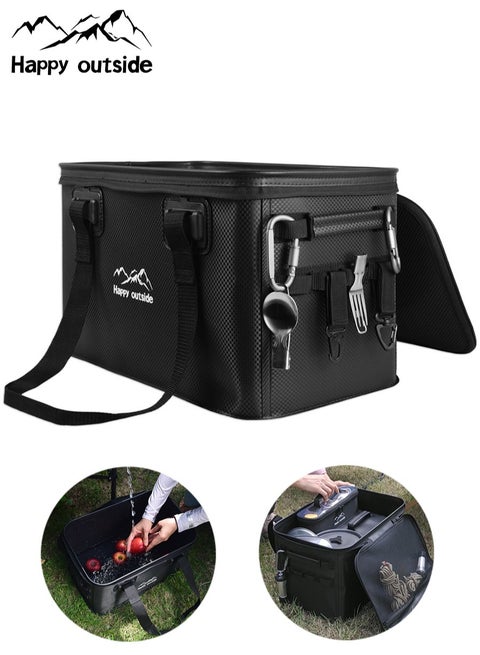 Foldable Large Capacity Waterproof and Leakproof Travel Bag, Tactical Storage Box for Home and Outdoor - 35L Heavy Duty Organizer for Camping, Overlanding & Survival Gear, Reinforced EVA Material with Mold Proof & Dirt Resistant Design - Multi-Purpose Bag for Tools, Cooking Utensils, Car Essentials (All-Black)