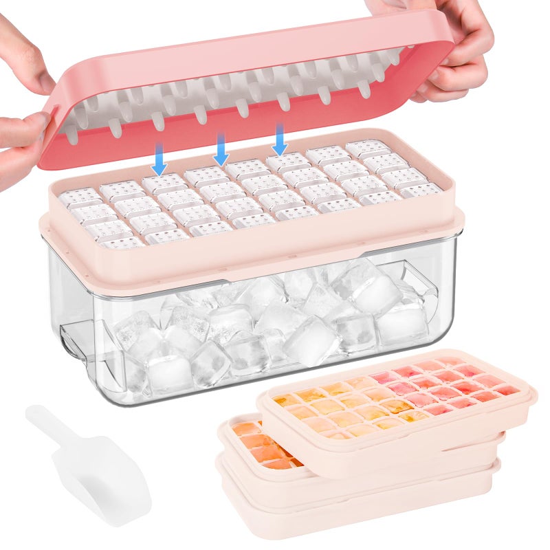 PHINOX Ice Cube Tray with Lid and Bin 3 Pack Plastic Ice Cube Tray Molds 964  8  3 pcs Ice Trays for freezer Chilling Drinks Whiskey  Cocktails with Ice Container and Ice Scoop BPAFree