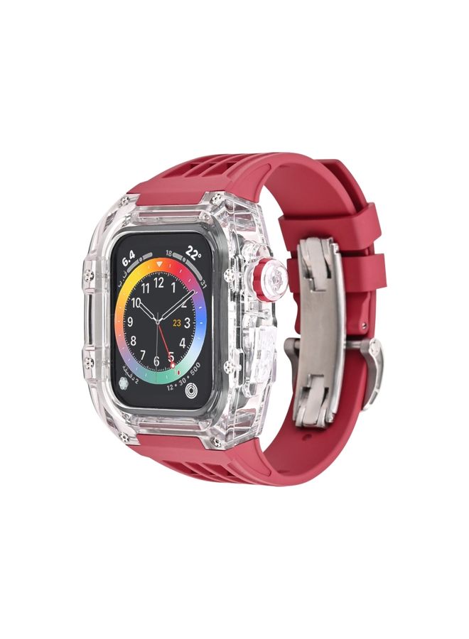 BURAQ Protective Cover Fluorine Rubber Clear Watch Band Case For Apple Watch Series 8&7 45mm/SE 2&6&SE&5&4 44mm(Wine Red)