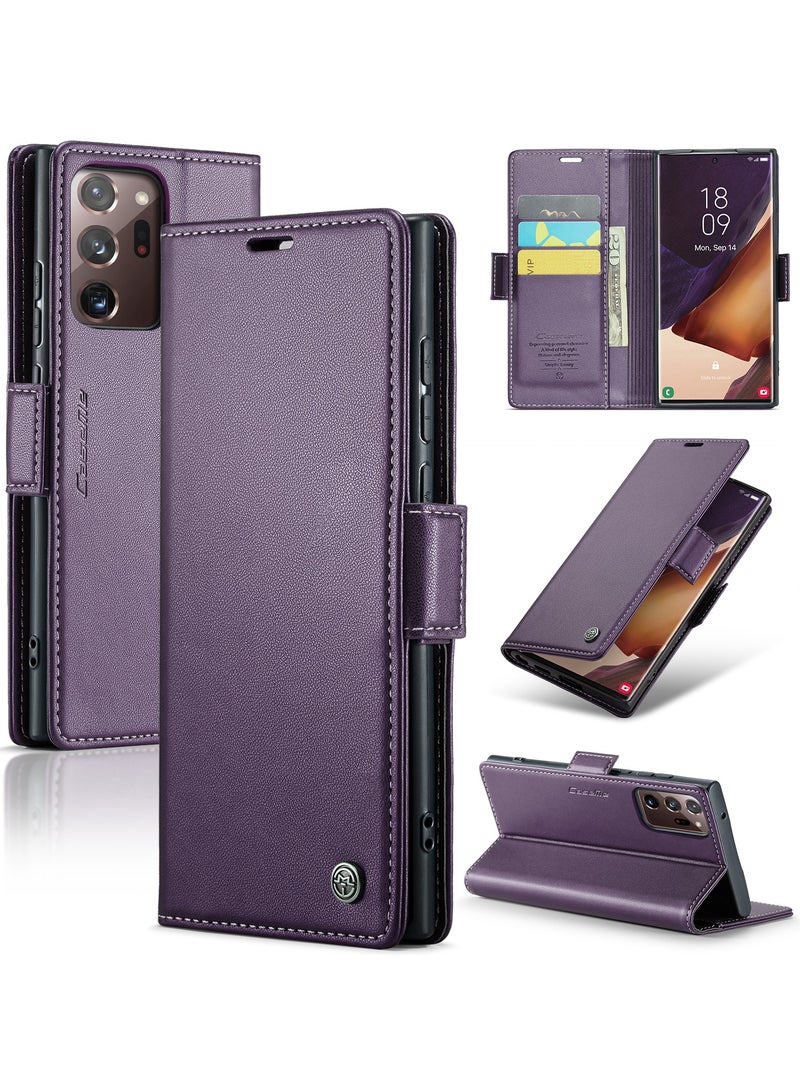 Phone Case for Samsung Galaxy Note 20 Ultra Anti-scratch Leather Kickstand Card Slot Money Pocket Purple - Image 1