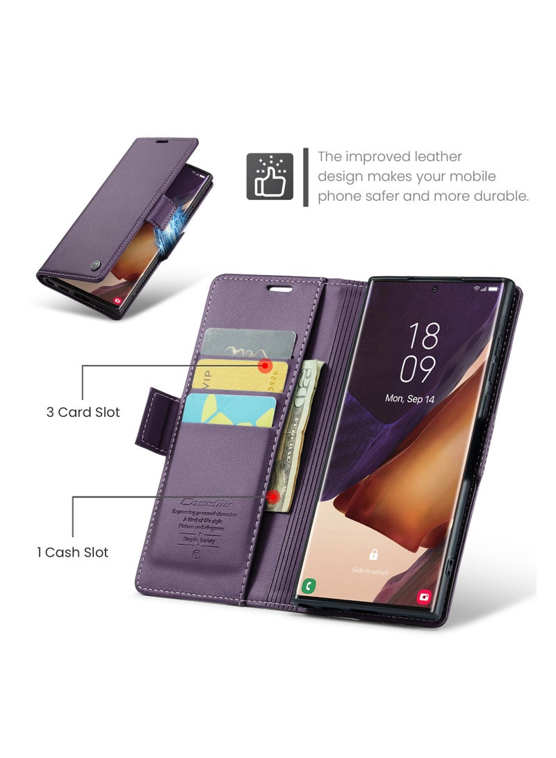 Phone Case for Samsung Galaxy Note 20 Ultra Anti-scratch Leather Kickstand Card Slot Money Pocket Purple - Image 2