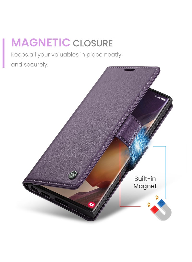 Phone Case for Samsung Galaxy Note 20 Ultra Anti-scratch Leather Kickstand Card Slot Money Pocket Purple - Image 3