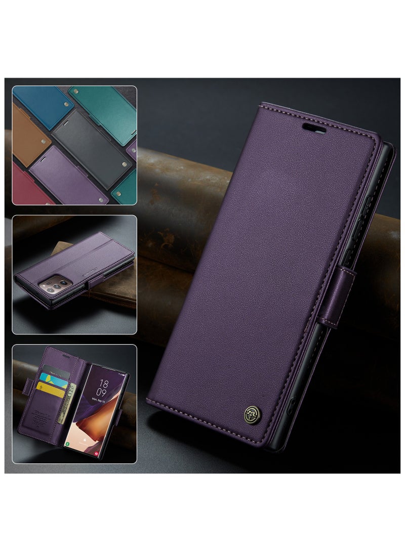 Phone Case for Samsung Galaxy Note 20 Ultra Anti-scratch Leather Kickstand Card Slot Money Pocket Purple - Image 4
