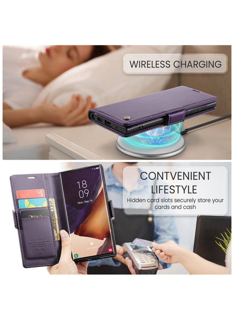 Phone Case for Samsung Galaxy Note 20 Ultra Anti-scratch Leather Kickstand Card Slot Money Pocket Purple - Image 5