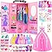 TQRAZ 137 Pcs Doll Closet Playset Clothes and Accessories for 115 Inch Dolls Included Princess DressesFashion DressesCasual ClothingSwimsuitsBagsShoesDoll Dress up Toys for Girls Kids Toddlers Gifts - Image 3