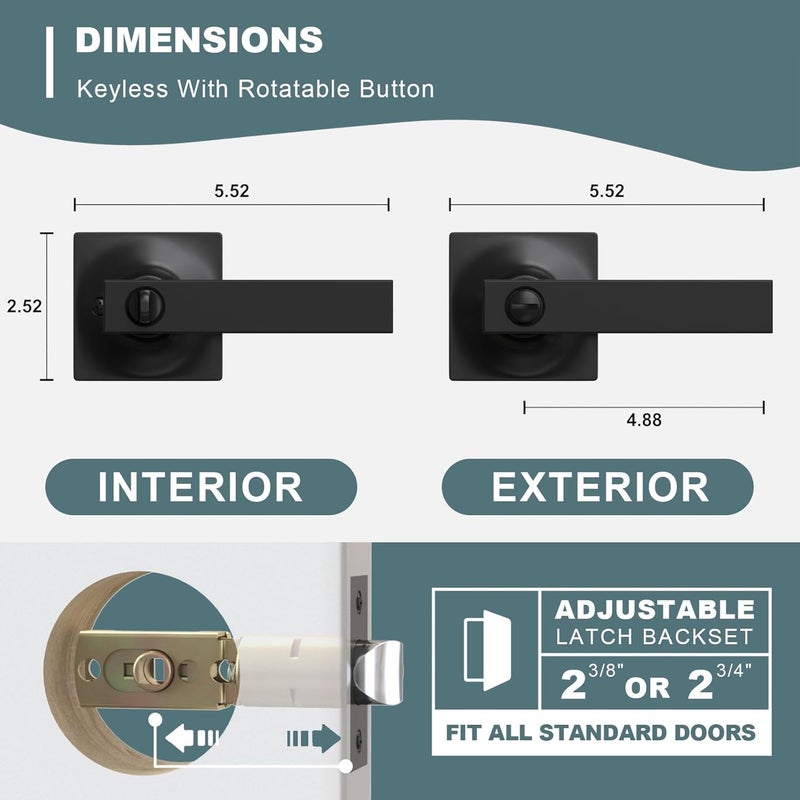 Voraus 4 Pack Matte Black Door Handles - Privacy Door Levers Set, Keyless Black Interior Door Knobs, Modern Heavy Duty Square Door Lock for Bedroom or Bathroom, Reversible for Left Right Sided Doors - Image 4