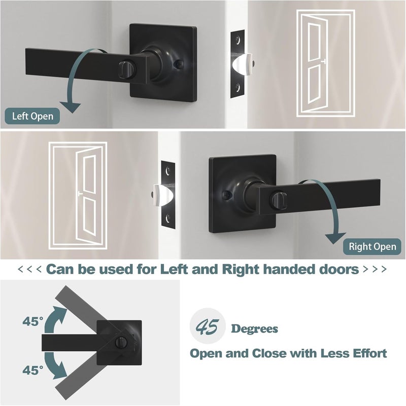 Voraus 4 Pack Matte Black Door Handles - Privacy Door Levers Set, Keyless Black Interior Door Knobs, Modern Heavy Duty Square Door Lock for Bedroom or Bathroom, Reversible for Left Right Sided Doors - Image 3