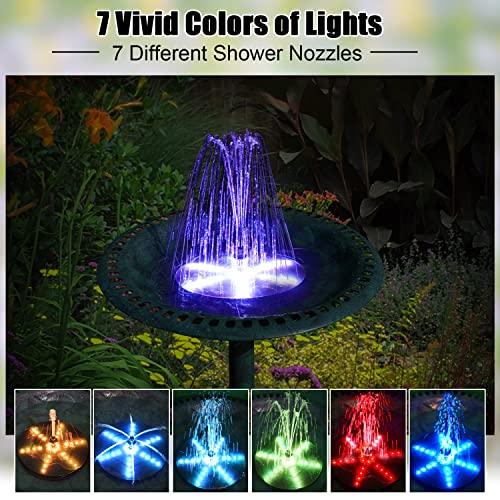 GAIZERL Solar Bird Bath Fountains Upgraded, 4W Solar Powered Water Fountain Pump with 4000 Battery, 7 Nozzles & 4 Fixers, Colorful LED Lights for Garden, Pond, Swimming Pool, Fish Tank, and Outdoor - Image 3