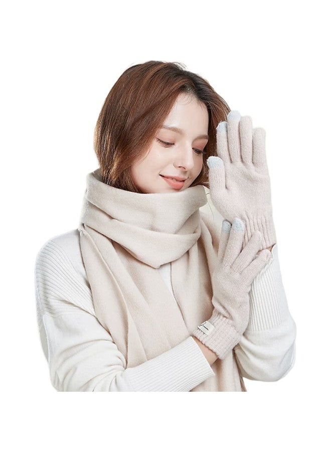 JIUMU Wool Warm Gloves For Women, Autumn And Winter Ladies Thick Knitted Gloves, Winter Driving Cycling Cold-Proof Touchscreen Gloves - Image 3