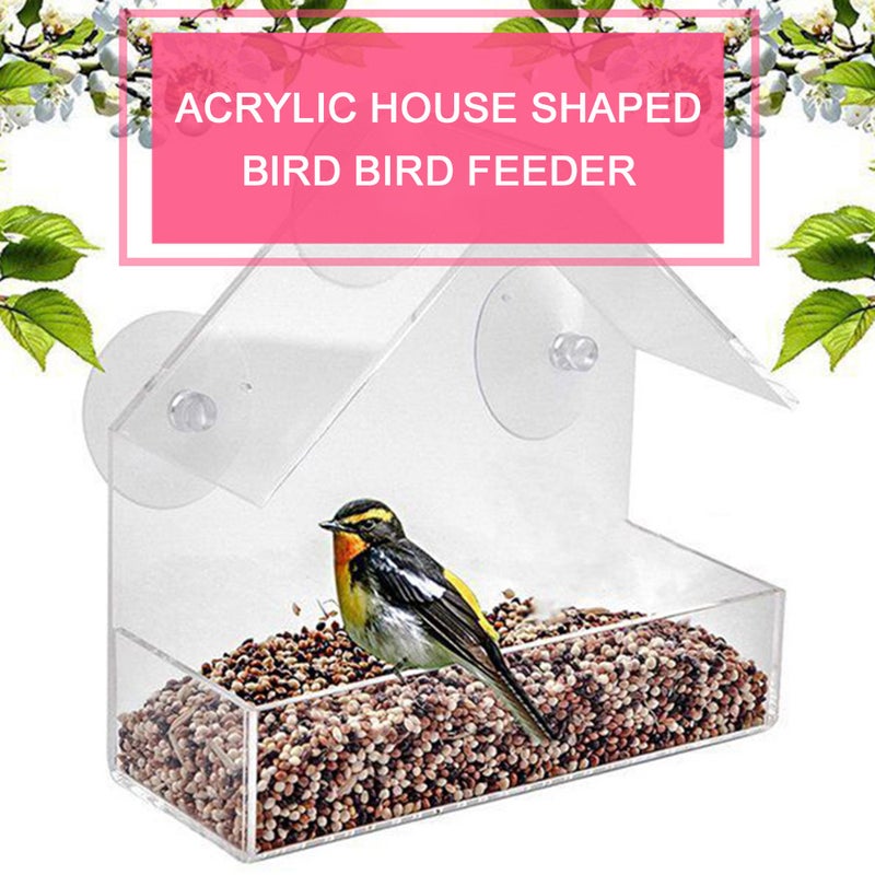 Bird Feeder Window Parrot Food Feeder Bird Feed Box Outdoor Birdfeeders Waterproof Acrylic House Shaped Bird Feeding Device with 4 Suction Cups - Image 3