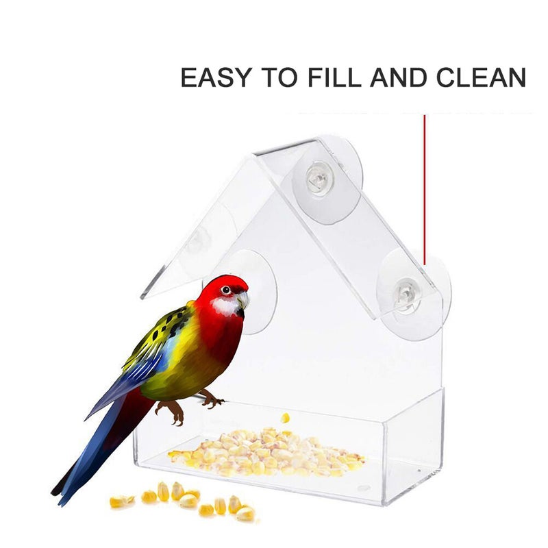 Bird Feeder Window Parrot Food Feeder Bird Feed Box Outdoor Birdfeeders Waterproof Acrylic House Shaped Bird Feeding Device with 4 Suction Cups - Image 5