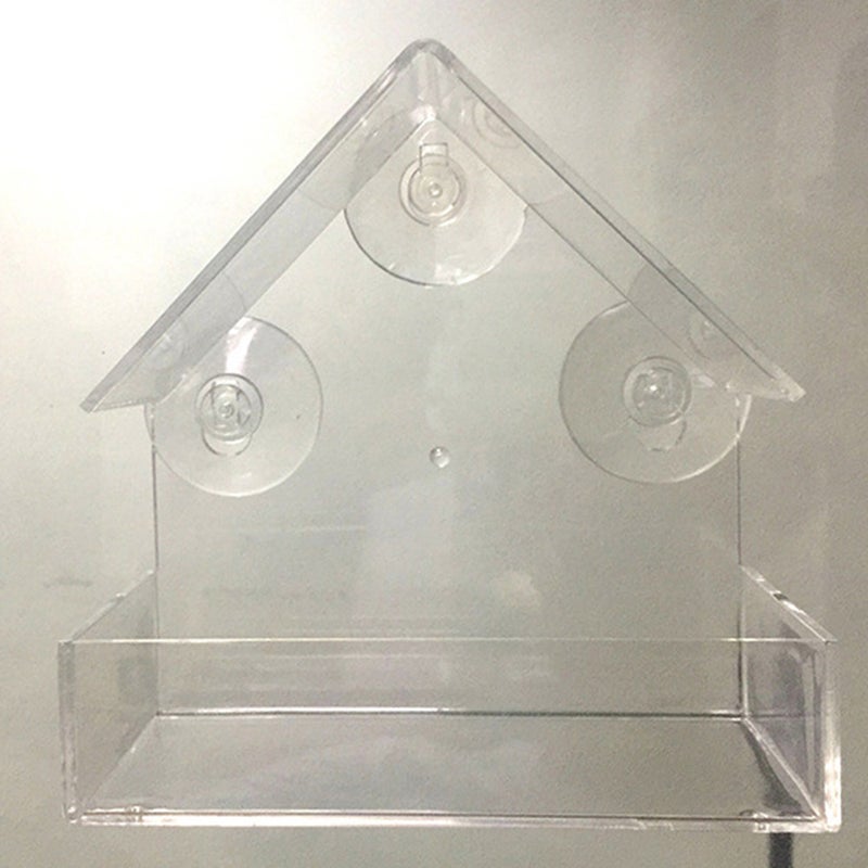Bird Feeder Window Parrot Food Feeder Bird Feed Box Outdoor Birdfeeders Waterproof Acrylic House Shaped Bird Feeding Device with 4 Suction Cups - Image 4