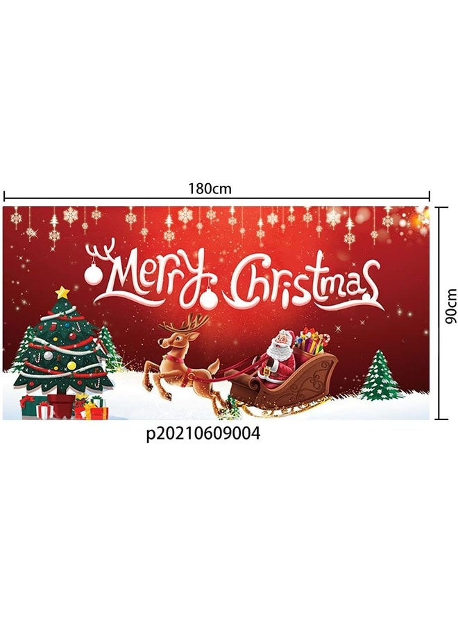 JCB CHIC Large Merry Christmas Banner  Xmas Yard Banners with Santa Claus Snowman and Christmas Tree Merry Outdoor Indoor Christmas Sign Hanging Banner for Christmas Party Decoration Supplies - Image 2