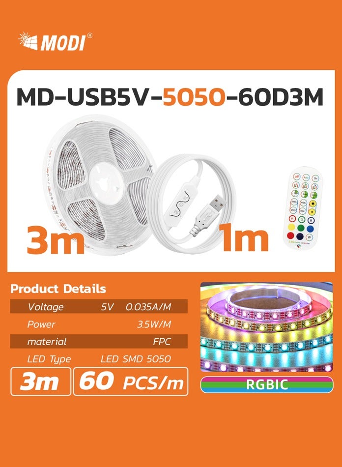 MODI 3M RGB LED Strip Light Color Changing Decorative Lighting for Christmas New Year Tree Decoration Party Home Bedroom TV Background Indoor Festive Decor - Image 4