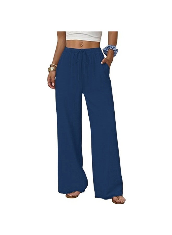 نيبمينينت سروال واسع الساقين للنساء بتصميم فضفاض، بنطلون برباط خصر مرن مع جيوب، ملابس صيفية لقضاء عطلة شاطئية - Image 1