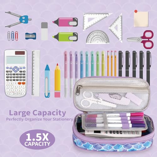 ATRIPACK Pencil Case for Gils Big Capacity High Large Storage Pouch Bag Marker Pen Case Stationery Bag Travel Holder School College Office Organizer for Kids Men Women Adult Teens(Mermaid Scale) - Image 3