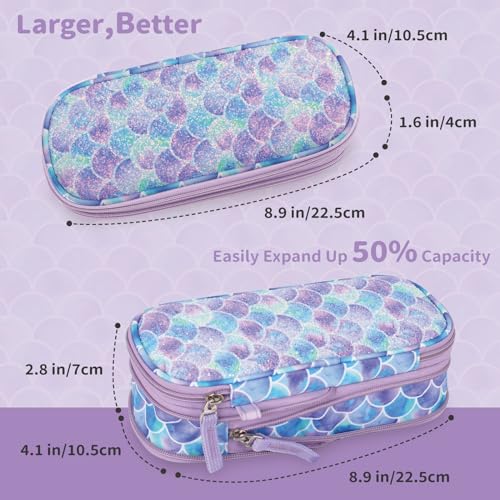ATRIPACK Pencil Case for Gils Big Capacity High Large Storage Pouch Bag Marker Pen Case Stationery Bag Travel Holder School College Office Organizer for Kids Men Women Adult Teens(Mermaid Scale) - Image 4