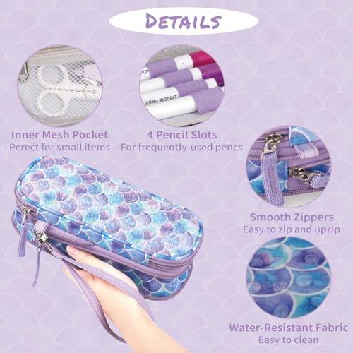 ATRIPACK Pencil Case for Gils Big Capacity High Large Storage Pouch Bag Marker Pen Case Stationery Bag Travel Holder School College Office Organizer for Kids Men Women Adult Teens(Mermaid Scale) - Image 5