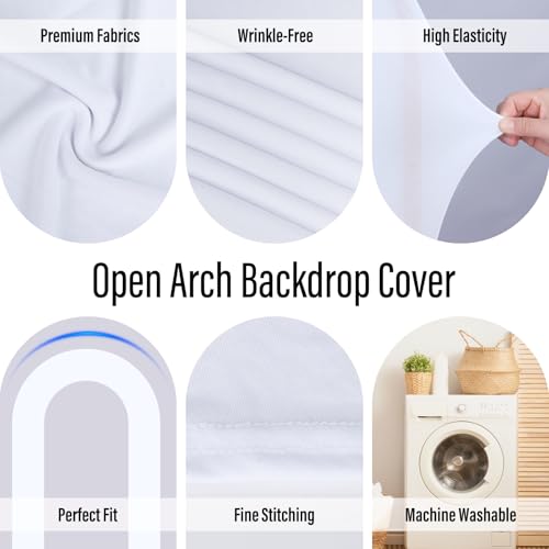 LEBENGURU Upgraded 7.2FT Open Arch Backdrop Cover, White Spandex Fitted Round Top Wedding Arches, Double-Sided U-Shaped Arch Chiara Stand Covers for Birthday Party Baby Shower Banquet Balloon Décor - Image 4