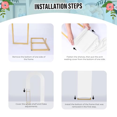 LEBENGURU Upgraded 7.2FT Open Arch Backdrop Cover, White Spandex Fitted Round Top Wedding Arches, Double-Sided U-Shaped Arch Chiara Stand Covers for Birthday Party Baby Shower Banquet Balloon Décor - Image 5