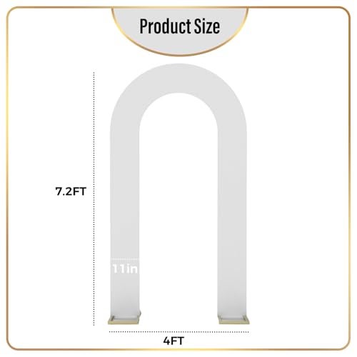 LEBENGURU Upgraded 7.2FT Open Arch Backdrop Cover, White Spandex Fitted Round Top Wedding Arches, Double-Sided U-Shaped Arch Chiara Stand Covers for Birthday Party Baby Shower Banquet Balloon Décor - Image 3