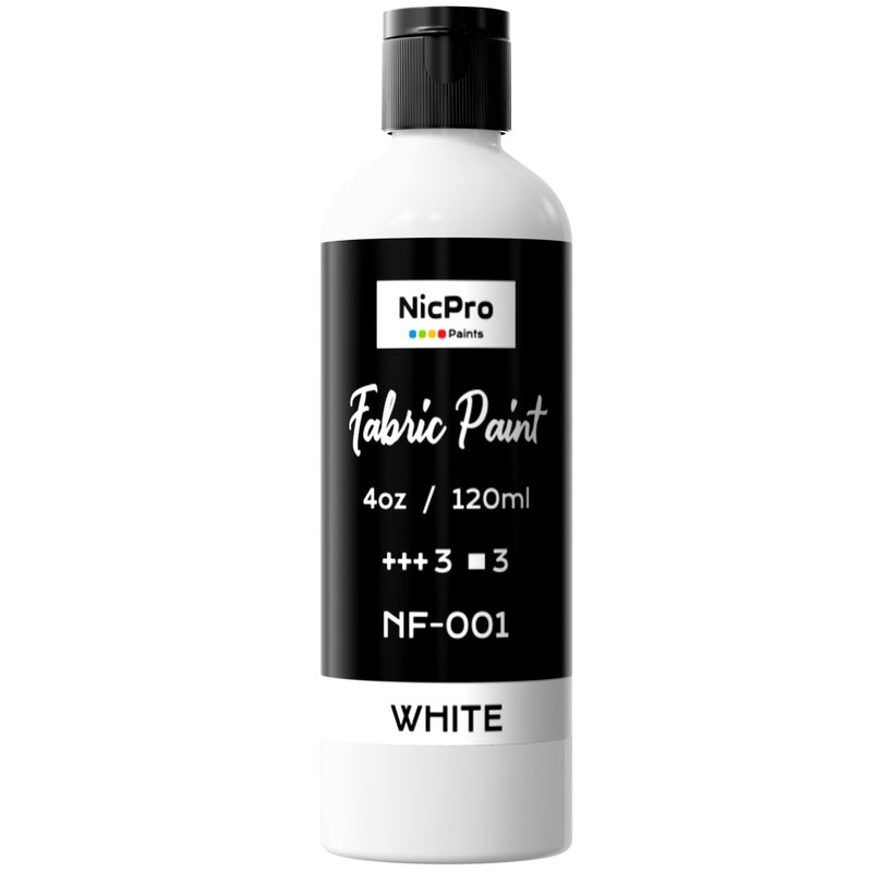 Nicpro White Fabric Paint, 4 oz (120 ml) Fabric Paint for Clothes Permanent, Rich Pigment Non-Toxic Soft Clothing Paint for DIY T-shirts Jeans Crafts, Refresh Furniture Upholstery - Image 1