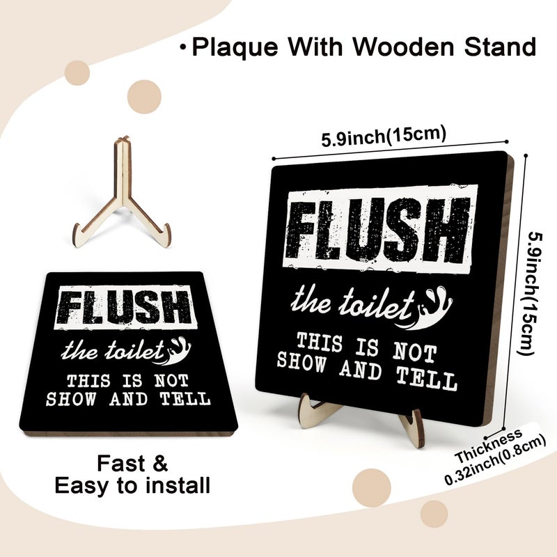 DMADNF Flush Toilet Sign Bathroom Rules, Bathroom Quote Wooden Plaque Sign with Saying Please Flush This is Not Show and Tell Sign, Wooden Plaque Sign Home Farmhouse Shelf Bathroom Toilet Decor 5.9x5.9 Inch - Image 2