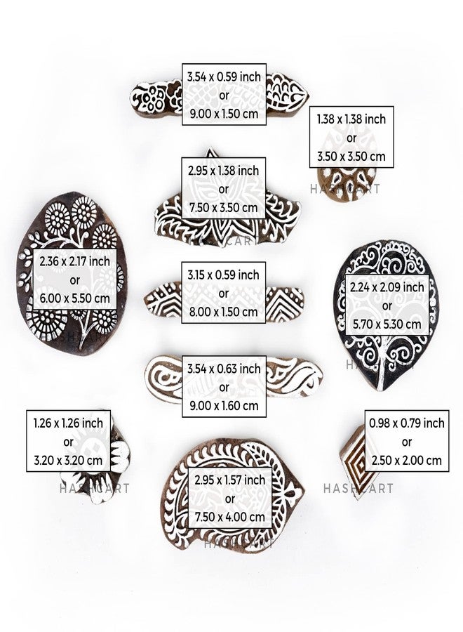Hashcart Set of 10 | Multi Shape Floral Design baren for Block Printing | Wooden Stamps for Project Designing | Scrapbooking | Henna Mehndi | Finger Design | Clay | Pottery Craft - Image 3