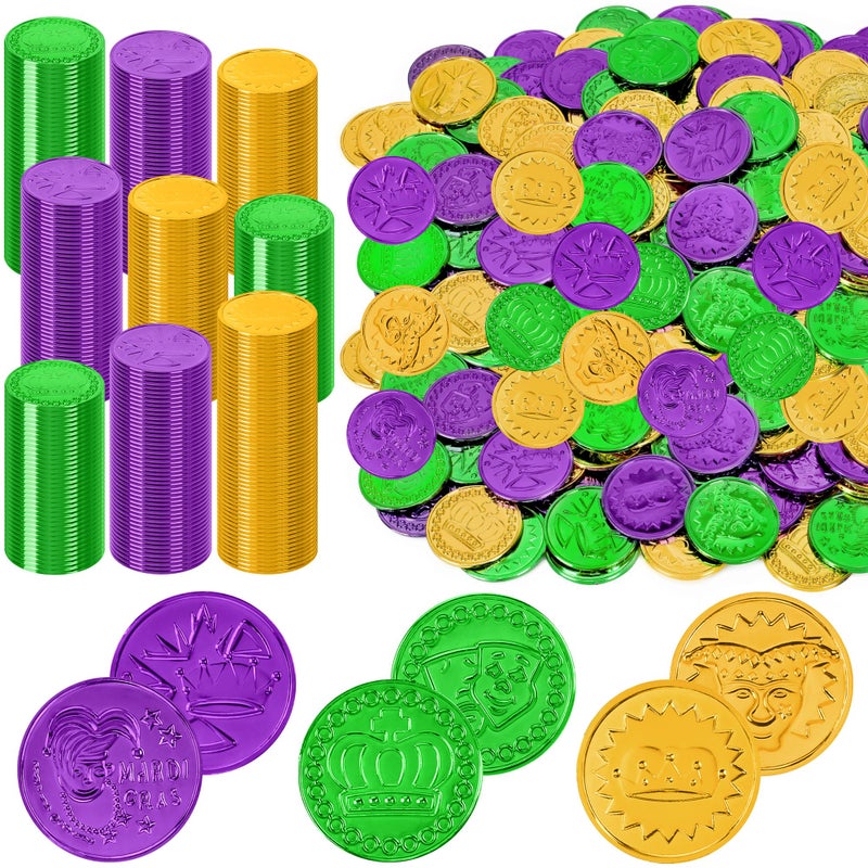 Fullive 120 PCS Mardi Gras Decorations 14 in Plastic Gold Coins Purple Gold Green Mardi Gras Coins Fake Coins Mardi Gras Tokens Mardi Gras Party Supplies Costume Accessories for Parade Maskquerade - Image 3