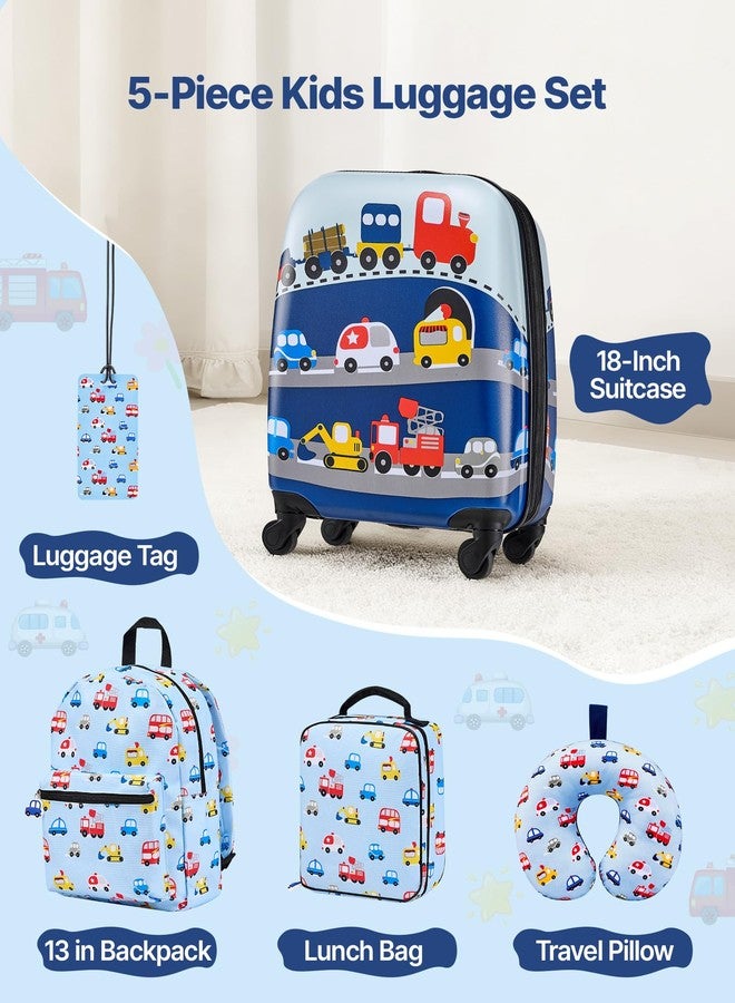 VEVOR Kids Luggage Set, 5 Piece, 18 Inch Hardside Rolling Wheels Suitcase with Backpack & U-shape Pillow, Truck Kids Carry on Luggage Set, Holiday Birthday Gift for Girls Boys, Airline Approved - Image 2