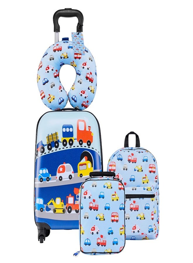 VEVOR Kids Luggage Set, 5 Piece, 18 Inch Hardside Rolling Wheels Suitcase with Backpack & U-shape Pillow, Truck Kids Carry on Luggage Set, Holiday Birthday Gift for Girls Boys, Airline Approved - Image 1