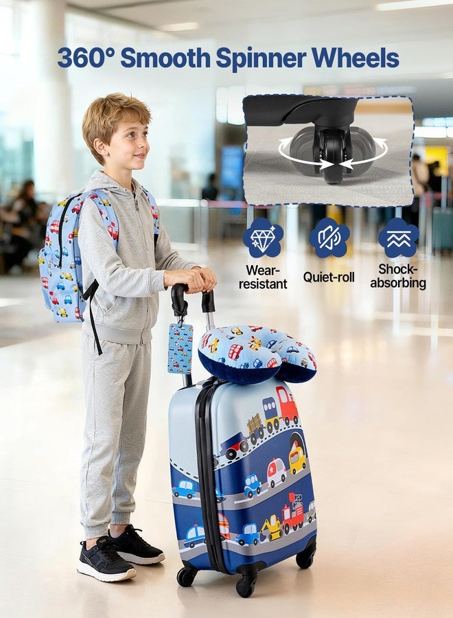 VEVOR Kids Luggage Set, 5 Piece, 18 Inch Hardside Rolling Wheels Suitcase with Backpack & U-shape Pillow, Truck Kids Carry on Luggage Set, Holiday Birthday Gift for Girls Boys, Airline Approved - Image 4