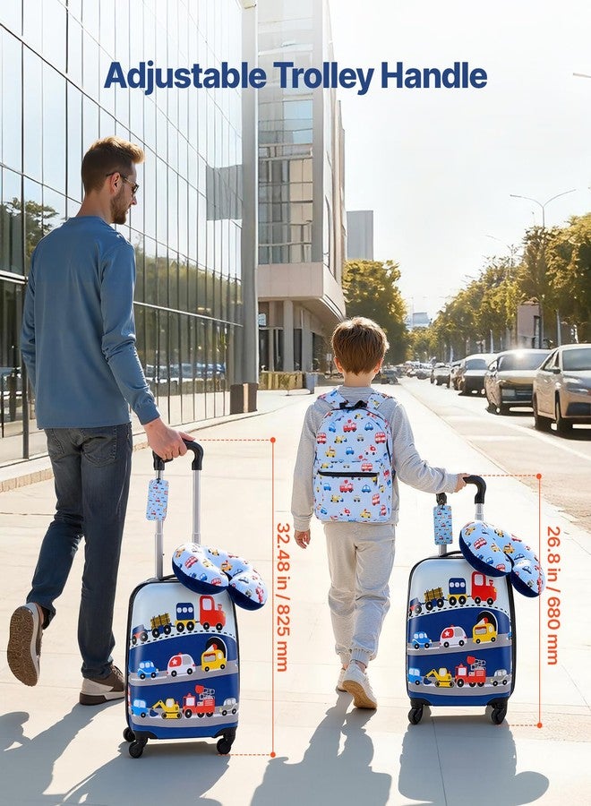 VEVOR Kids Luggage Set, 5 Piece, 18 Inch Hardside Rolling Wheels Suitcase with Backpack & U-shape Pillow, Truck Kids Carry on Luggage Set, Holiday Birthday Gift for Girls Boys, Airline Approved - Image 5