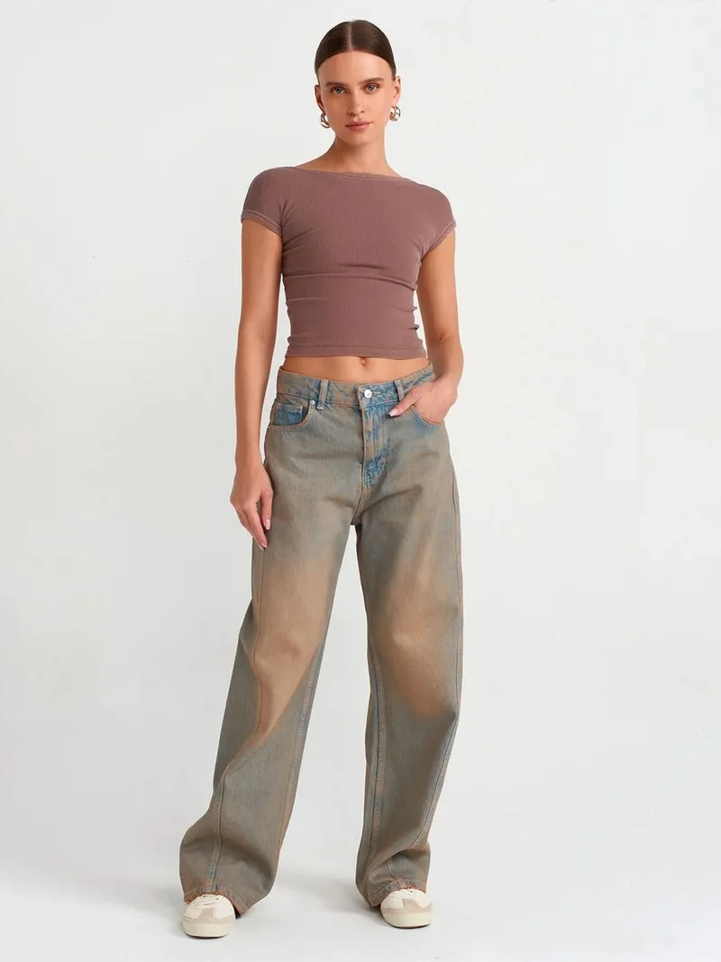 ديلفين Dilvin Women's Mid-Waist Wide-Leg Cotton Jeans