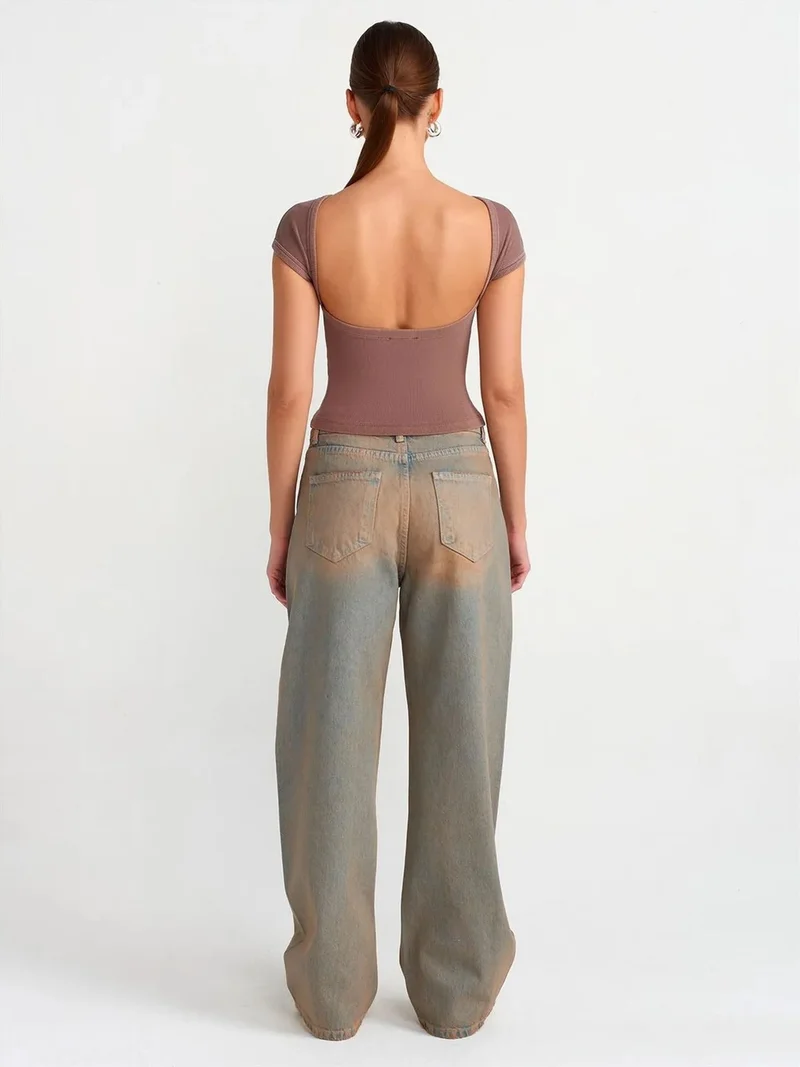 ديلفين Dilvin Women's Mid-Waist Wide-Leg Cotton Jeans