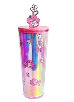 Miniso Daisy Minions Collection Double Wall Plastic Bottle with Straw (800mL)(Pink) 