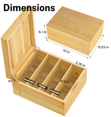 Neando Extra-Large Bamboo Index Card Organizer for 5x8 Cards – Wooden Storage Box with Lid, 4 Compartments, 600-Card Capacity, Includes 20 Tabbed Guides – Natural Filing Box for Home & Office - Image 4